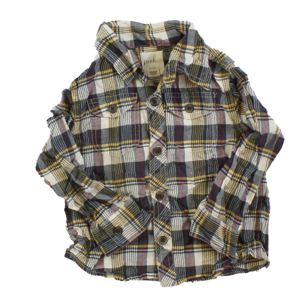 Peek Boys Brown | Yellow | Red Button Down Long Sleeve size: 18-24 Months
